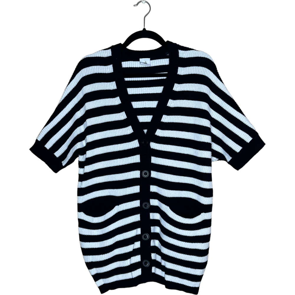 Cabi Sweater Womens Small Black White Striped Oversize Fit Whistle Cardigan